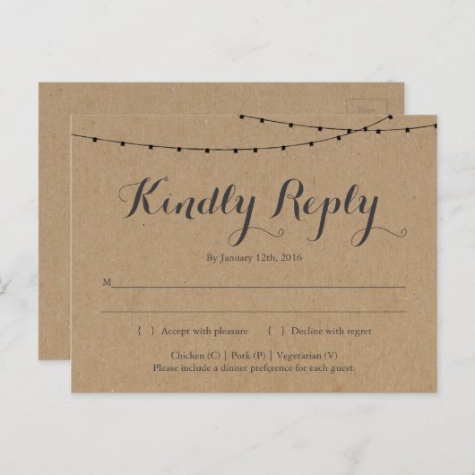 RSVP-Briefkaart | Rustic Kraft Uitnodiging Briefkaart (Voorkant / Achterkant)