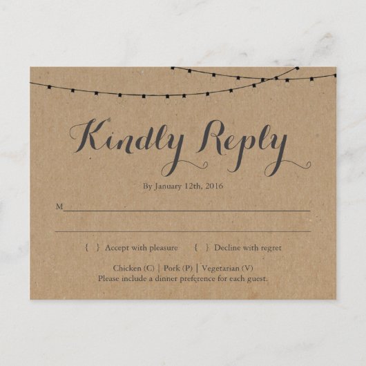 RSVP-Briefkaart | Rustic Kraft Uitnodiging Briefkaart (Voorkant)