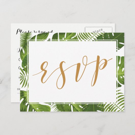 RSVP Briefkaart tropengoud en groen bruiloft (Voorkant / Achterkant)
