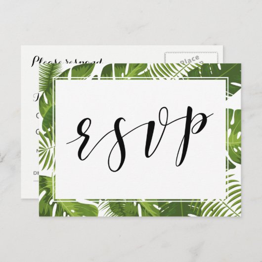 RSVP Briefkaart Tropical Elegant bruiloft (Voorkant / Achterkant)