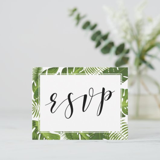 RSVP Briefkaart Tropical Elegant bruiloft (Staand voorkant)