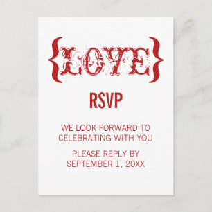 RSVP-Briefkaart van de liefde, rood Uitnodiging Briefkaart