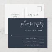 RSVP-Briefkaart van Navy Blue Wedding Response Briefkaart (Voorkant / Achterkant)