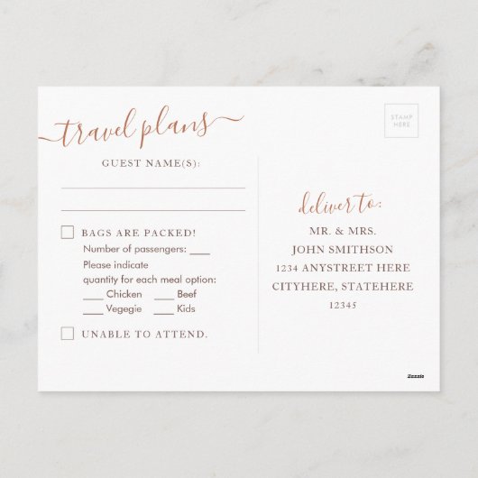 RSVP-Briefkaart voor Wereldkaart van koper Feestdagenkaart (Achterkant)