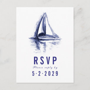 RSVP-Briefkaart waterverf Boat Navy Blue Response Uitnodiging Briefkaart