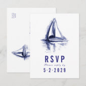 RSVP-Briefkaart waterverf Boat Navy Blue Response Uitnodiging Briefkaart (Voorkant / Achterkant)