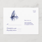 RSVP-Briefkaart waterverf Boat Navy Blue Response Uitnodiging Briefkaart (Achterkant)