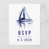 RSVP-Briefkaart waterverf Boat Navy Blue Response Uitnodiging Briefkaart (Voorkant)