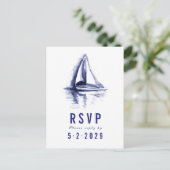 RSVP-Briefkaart waterverf Boat Navy Blue Response Uitnodiging Briefkaart (Staand voorkant)