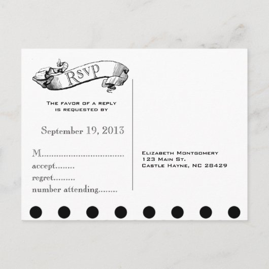 RSVP-Briefkaart (zwart en wit) Uitnodiging Briefkaart (Achterkant)