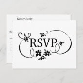 RSVP-Briefkaart - Zwart-wit Fancy bloemrol Uitnodiging Briefkaart (Voorkant / Achterkant)