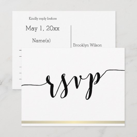 RSVP-Briefkaarten gouden lijnen Uitnodiging Briefkaart (Voorkant / Achterkant)