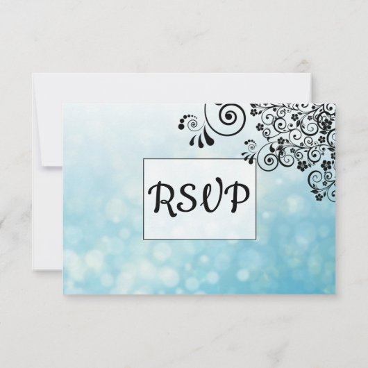 RSVP-Briefkaarten met blauwe en zwarte decoratieve RSVP Kaartje (Achterkant)