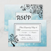 RSVP-Briefkaarten met blauwe en zwarte decoratieve RSVP Kaartje (Voorkant / Achterkant)