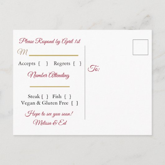 RSVP-Briefkaarten met rode belletjes met getande g Uitnodiging Briefkaart (Achterkant)