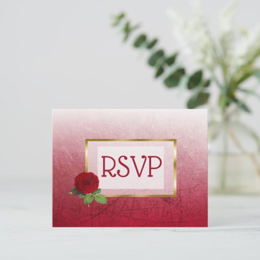 RSVP-Briefkaarten met rode en goudkleurige Rozen Uitnodiging Briefkaart (Staand voorkant)