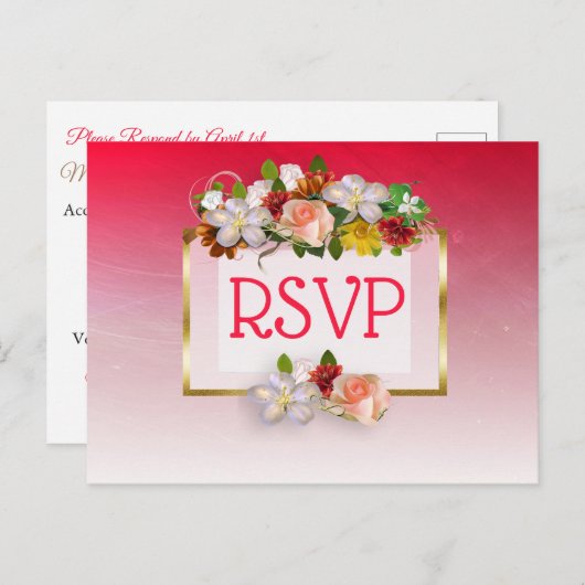 RSVP-Briefkaarten met rode en goudveen Uitnodiging Briefkaart (Voorkant / Achterkant)