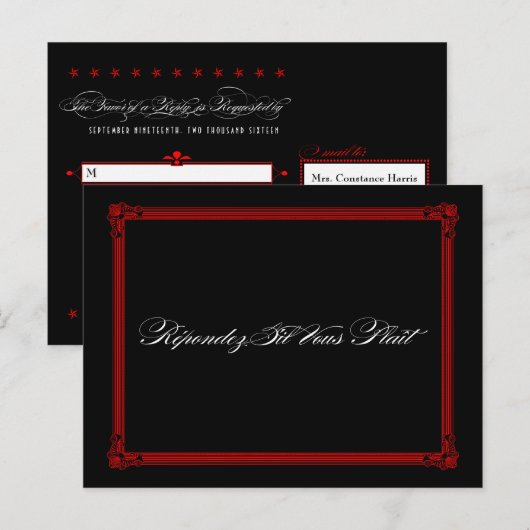 RSVP-Briefkaarten met rode en zwarte Posters Uitnodiging Briefkaart (Voorkant / Achterkant)