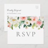 RSVP-Briefkaarten met roze en witte bloem Briefkaart (Voorkant / Achterkant)