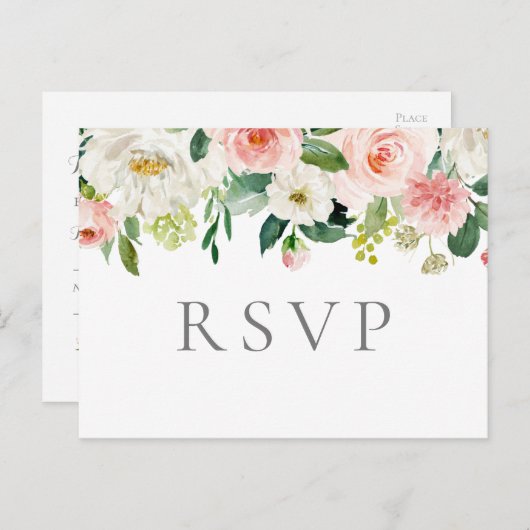 RSVP-Briefkaarten met roze en witte bloem Briefkaart (Voorkant / Achterkant)