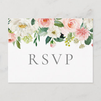 RSVP-Briefkaarten met roze en witte bloem Briefkaart