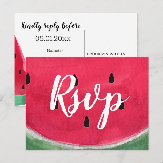 RSVP-Briefkaarten met watermeloen Uitnodiging Briefkaart (Voorkant / Achterkant)