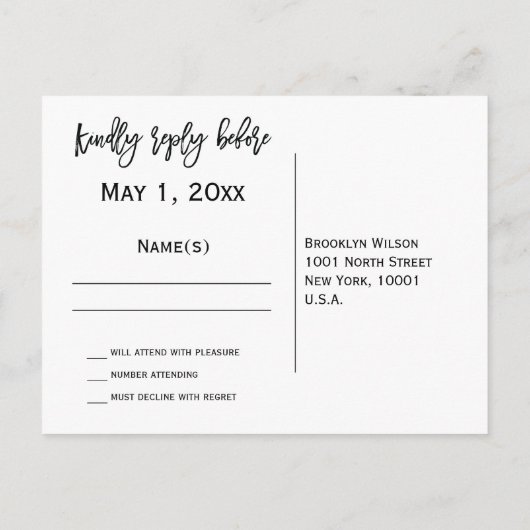 RSVP-Briefkaarten met witte en gouden bruiloft Uitnodiging Briefkaart (Achterkant)