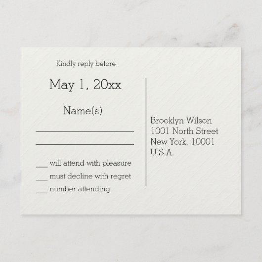 RSVP-Briefkaarten met zwarte en witte kalligrafie Uitnodiging Briefkaart (Achterkant)