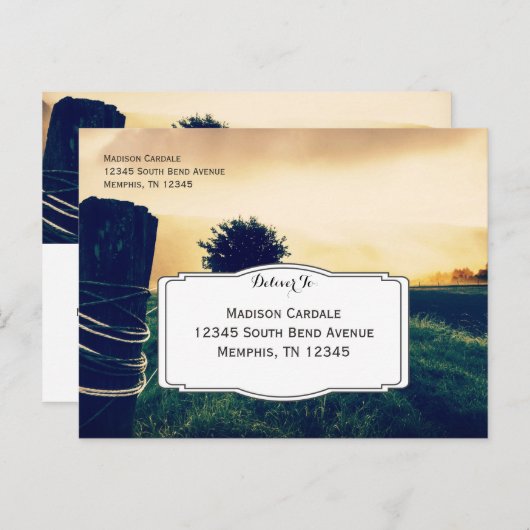 RSVP-Briefkaarten op grond van veldhechting na huw Uitnodiging Briefkaart (Voorkant / Achterkant)