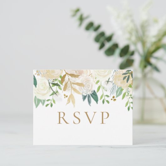 RSVP-Briefkaarten voor gouden en witte bruiloft Briefkaart (Staand voorkant)