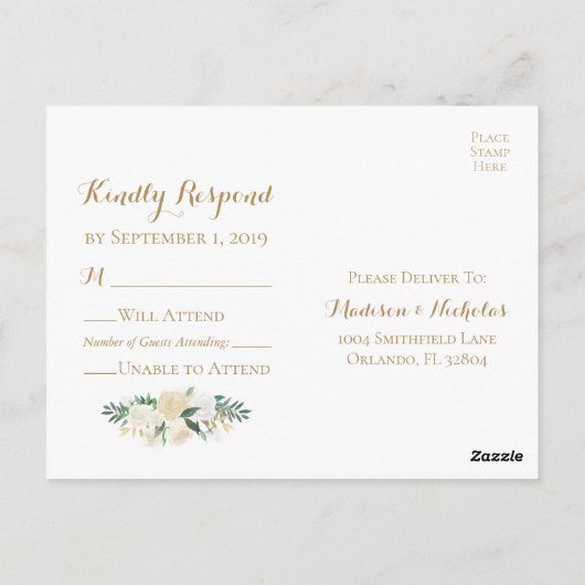 RSVP-Briefkaarten voor gouden en witte bruiloft Briefkaart (Achterkant)