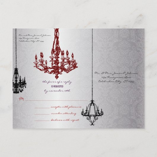RSVP-Briefkaarten, voor rode, Paarse en zilverluch Uitnodiging Briefkaart (Achterkant)