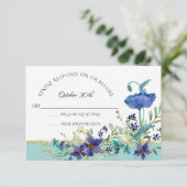 RSVP Bruiloft Aqua Blue w Poppy Waterverf Bloemen Kaart (Staand voorkant)