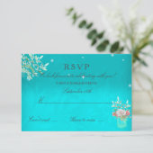 RSVP bruiloft Blauwgroen Bloemstuk Mason Jar Pink  (Staand voorkant)