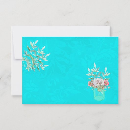 RSVP bruiloft Blauwgroen Bloemstuk Mason Jar Pink  (Achterkant)