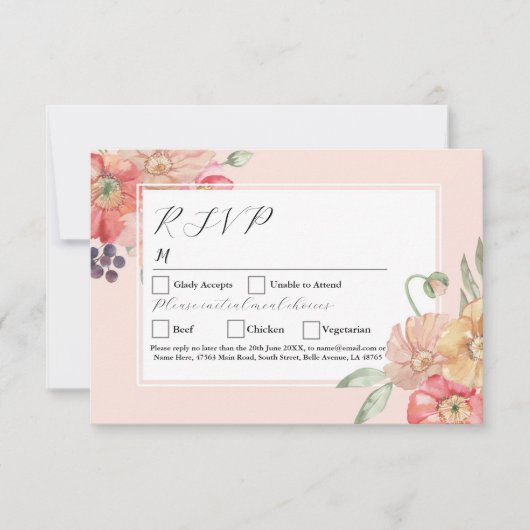 RSVP Bruiloft Bloemen Kleurrijke Waterverf Bloemen Kaart (Voorkant)