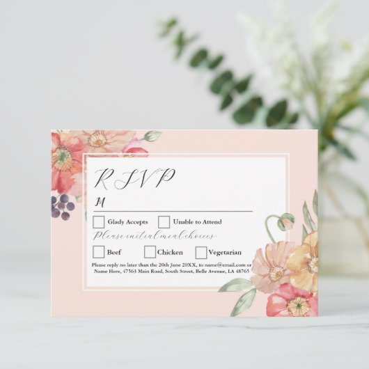 RSVP Bruiloft Bloemen Kleurrijke Waterverf Bloemen Kaart (Staand voorkant)