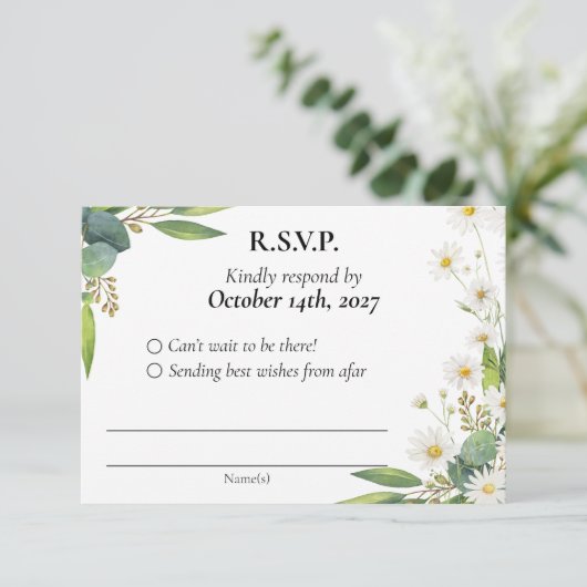 RSVP bruiloft botanische eucalyptus daisy thema (Staand voorkant)