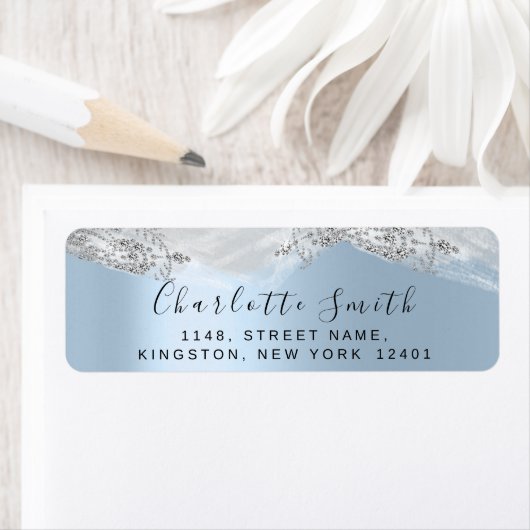 RSVP Bruiloft Bruids Zilver Blauw Sweet16th Etiket (Insitu)