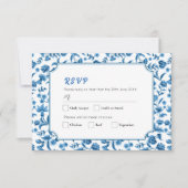 RSVP bruiloft Chintz Blauw & Wit Bloemen Ditsy Kaart (Voorkant)