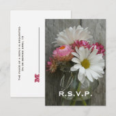 RSVP bruiloft: Daisies, Strawbloemen en Barnwood (Voorkant / Achterkant)