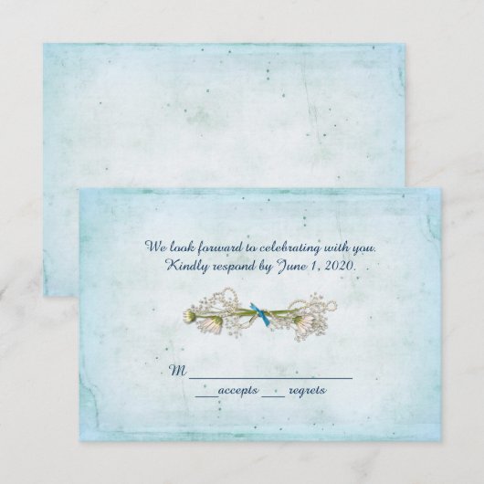 RSVP bruiloft- daisy bouquet met parels Kaart (Voorkant / Achterkant)