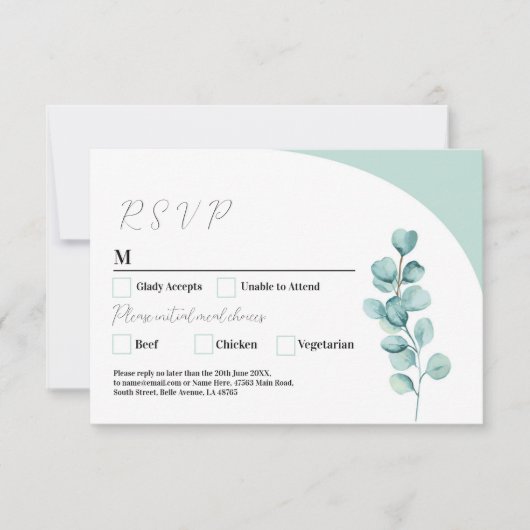 RSVP bruiloft eucalyptus laat groen eenvoudig Kaart (Voorkant)