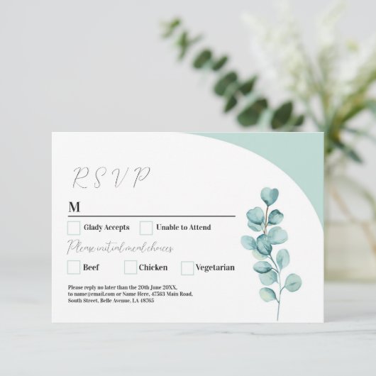 RSVP bruiloft eucalyptus laat groen eenvoudig Kaart (Staand voorkant)