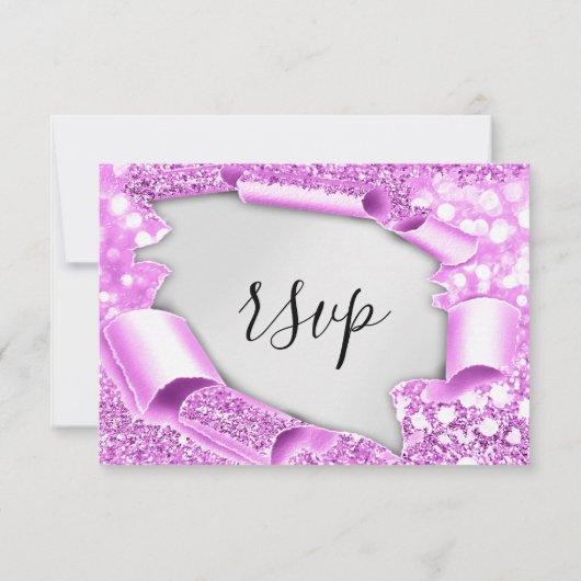 RSVP Bruiloft Glitter Bruids Grijs Zilver Roze Kaartje (Achterkant)