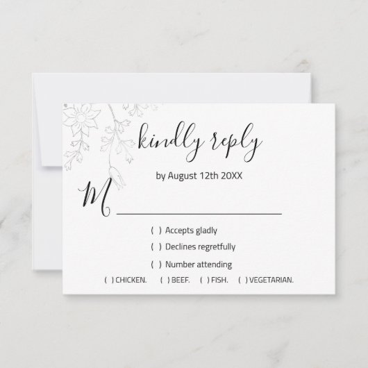 RSVP Bruiloft Glitter Bruids Wit Roze Bloemen (Voorkant)