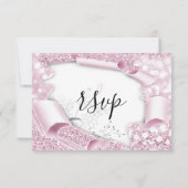 RSVP Bruiloft Glitter Bruids Wit Roze Bloemen (Achterkant)