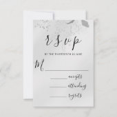 RSVP Bruiloft Glitter Florals Zilver Roos Blush Kaartje (Voorkant)