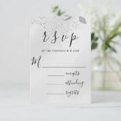 RSVP Bruiloft Glitter Florals Zilver Roos Blush Kaartje (Staand voorkant)