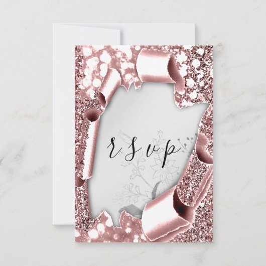 RSVP Bruiloft Glitter Florals Zilver Roos Blush Kaartje (Achterkant)